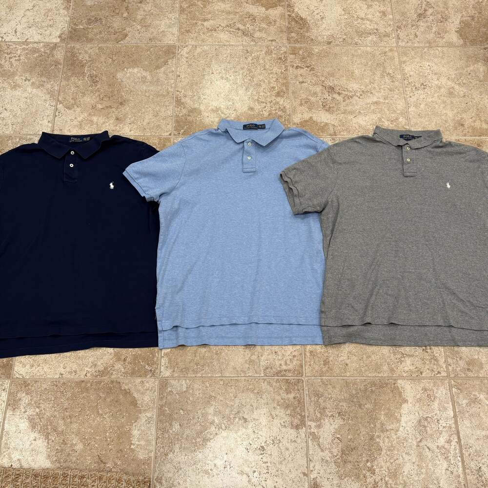 Lot of 3 Polo Ralph Lauren Dark Blue, Light Blue, Grey Short Sleeve Shirt XXL